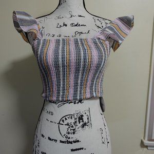 SHEIN VCAY Striped Print Square Neck Butterfly Sleeve Blouse